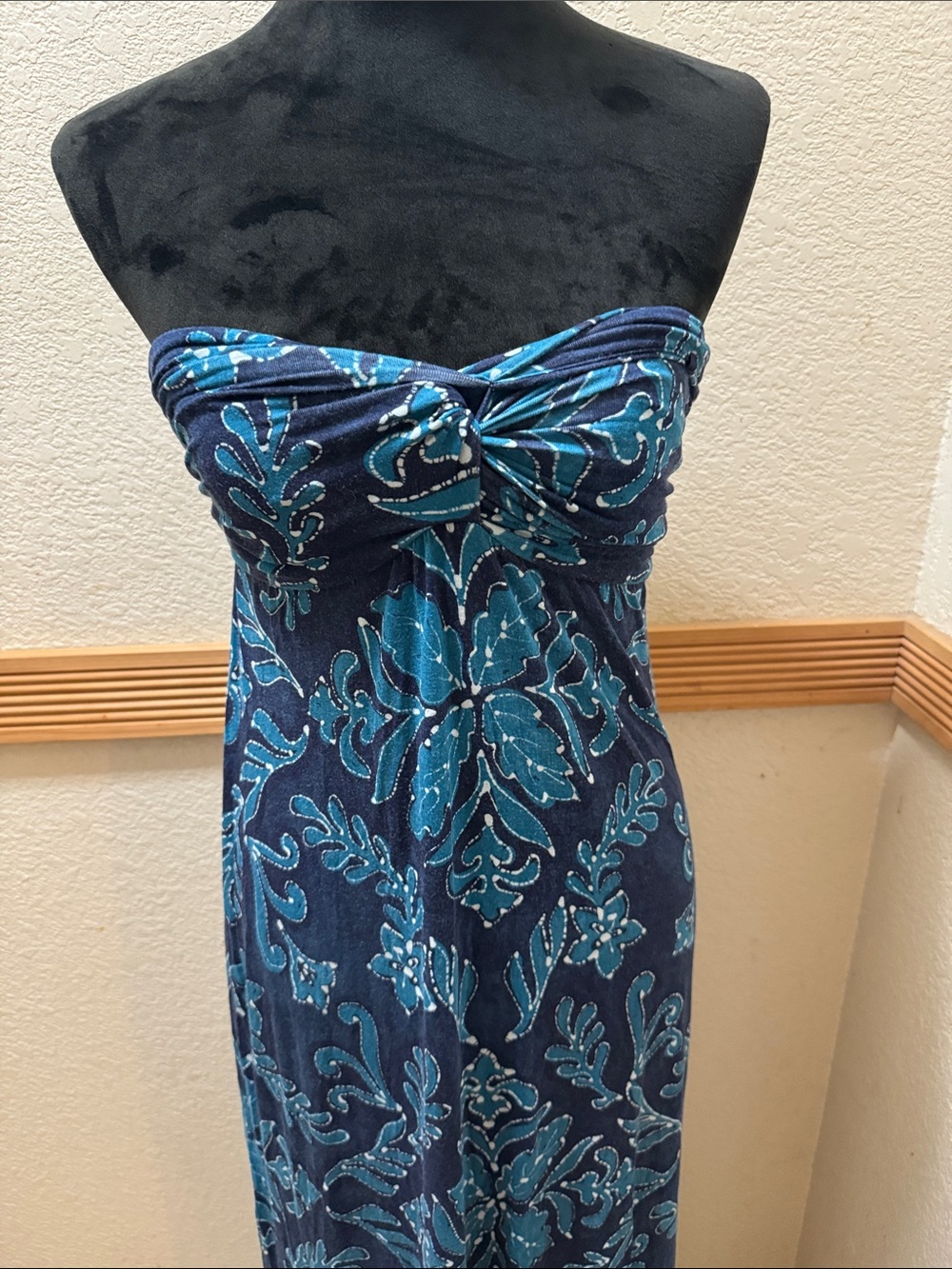 Tommy Bahama Navy and Teal Strapless Maxi Dress - Picture 2 of 5